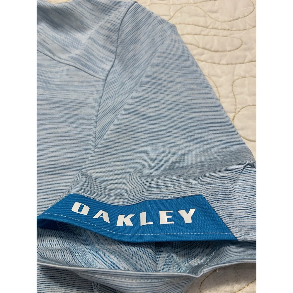 Oakley Polo Shirt Mens Large Blue Striped Short Sleeve Tailored Fit - Picture 3 of 5